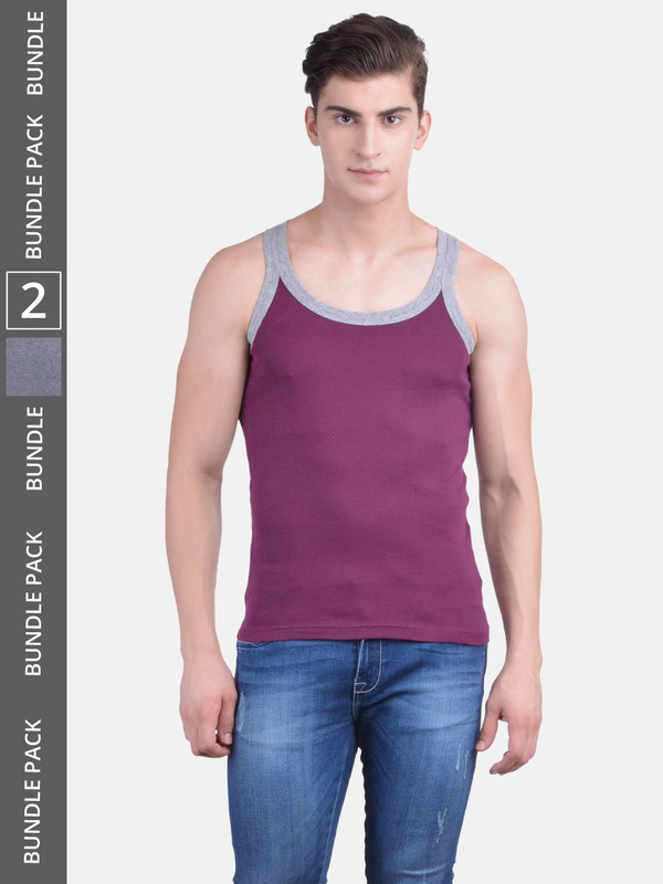 Dollar Bigboss Men's Assorted Pack of 2 Cotton Gym Vest