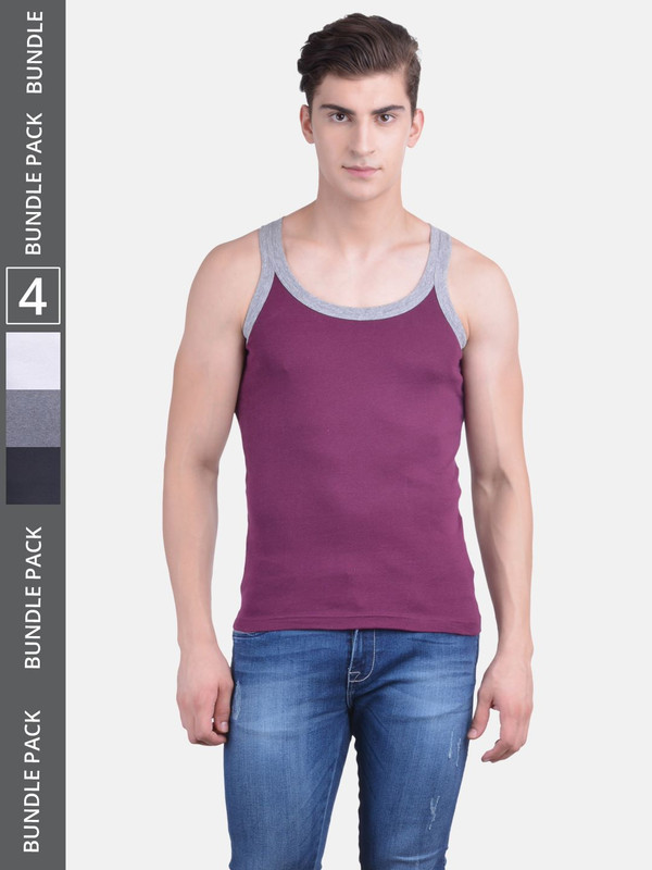 Dollar Bigboss Men's Assorted Pack of 4 Cotton Gym Vest