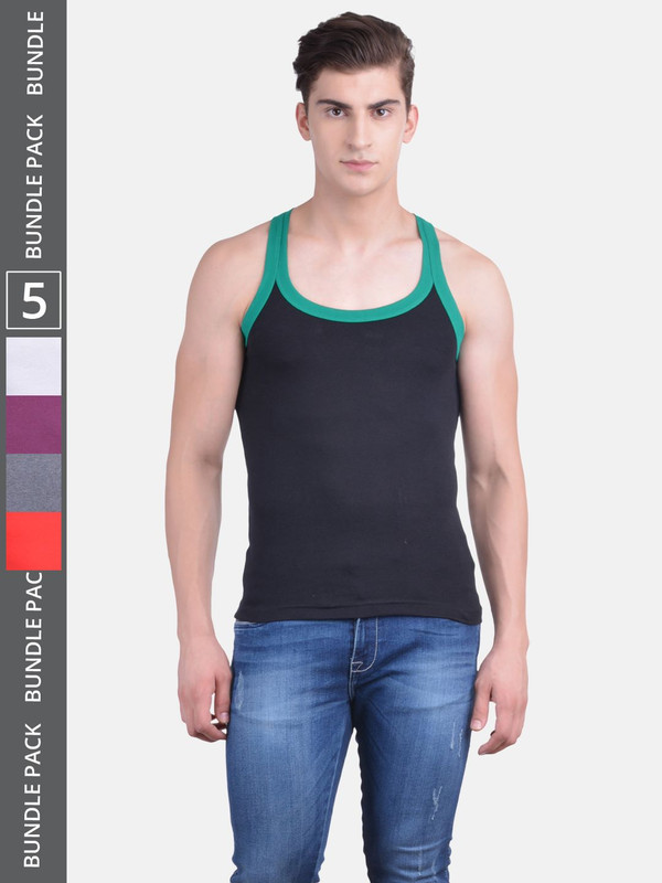 Dollar Bigboss Men's Assorted Pack of 5 Cotton Gym Vest