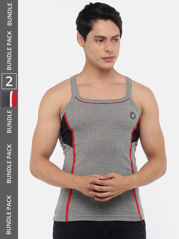 Dollar Bigboss Men's Assorted Pack of 2 Cotton Gym Vest
