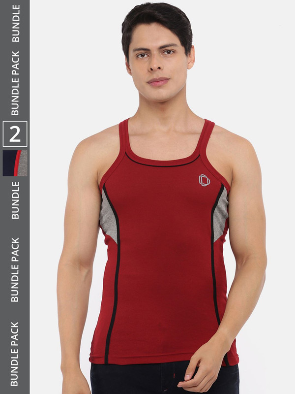 Dollar Bigboss Men's Assorted Pack of 2 Cotton Gym Vest