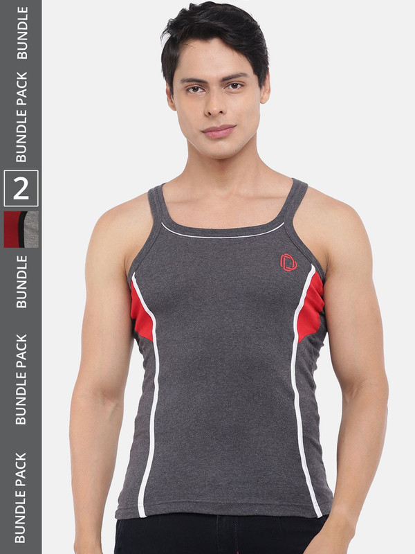 Dollar Bigboss Men's Assorted Pack of 2 Cotton Gym Vest
