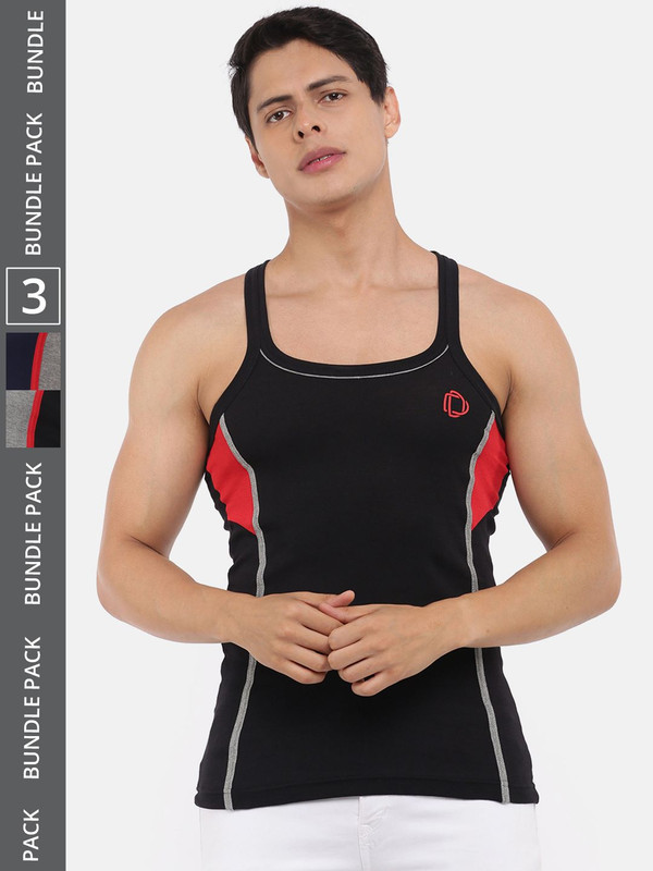 Dollar Bigboss Men's Assorted Pack of 3 Cotton Gym Vest