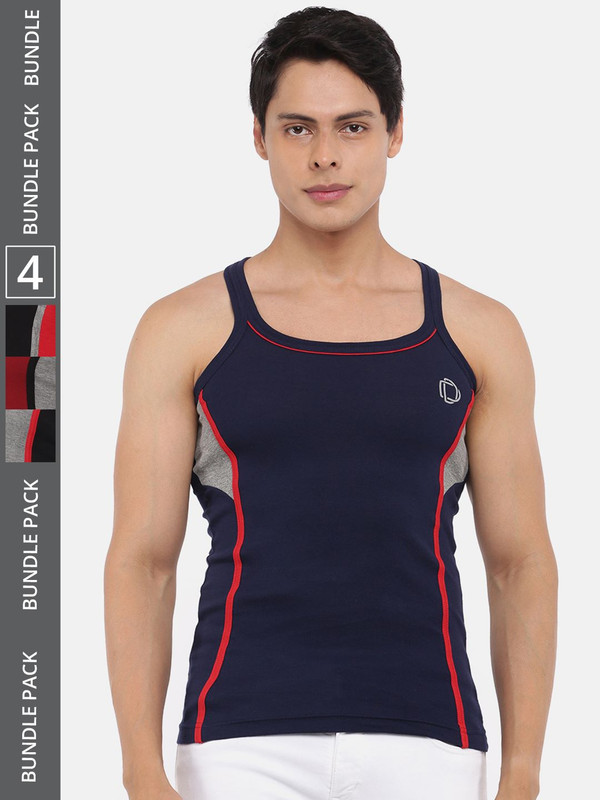 Dollar Bigboss Men's Assorted Pack of 4 Cotton Gym Vest