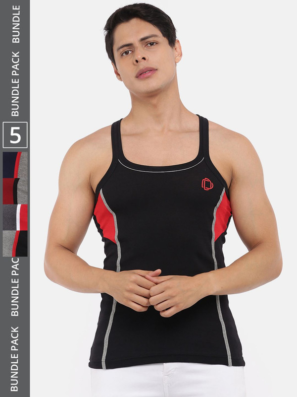 Dollar Bigboss Men's Assorted Pack of 5 Cotton Gym Vest