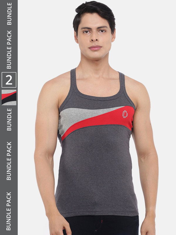 Dollar Bigboss Men's Assorted Pack of 2 Cotton Gym Vest