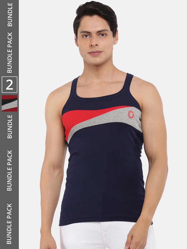 Dollar Bigboss Men's Assorted Pack of 2 Cotton Gym Vest