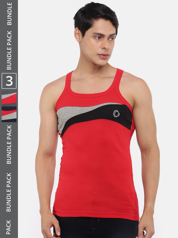 Dollar Bigboss Men's Assorted Pack of 3 Cotton Gym Vest