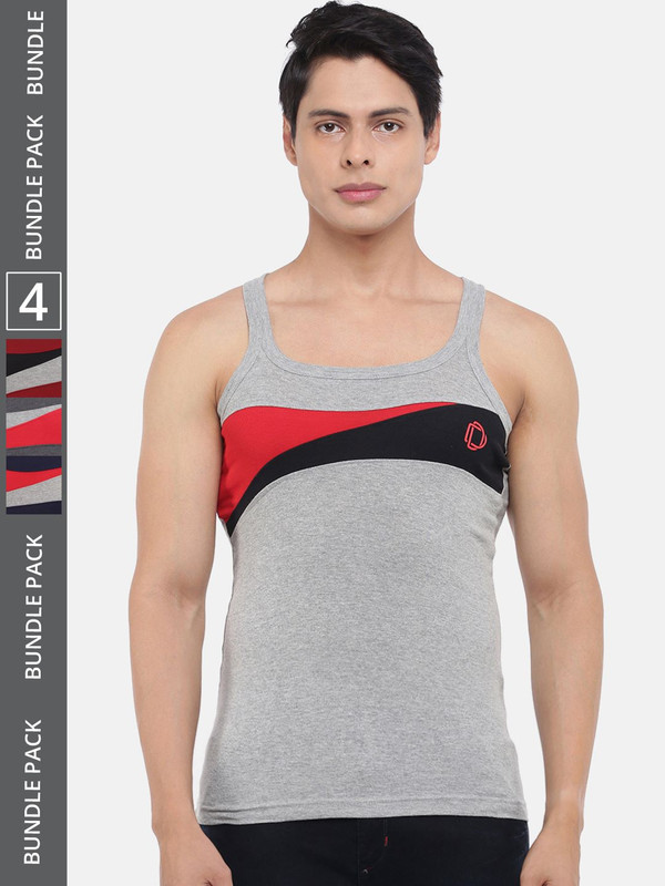 Dollar Bigboss Men's Assorted Pack of 4 Cotton Gym Vest