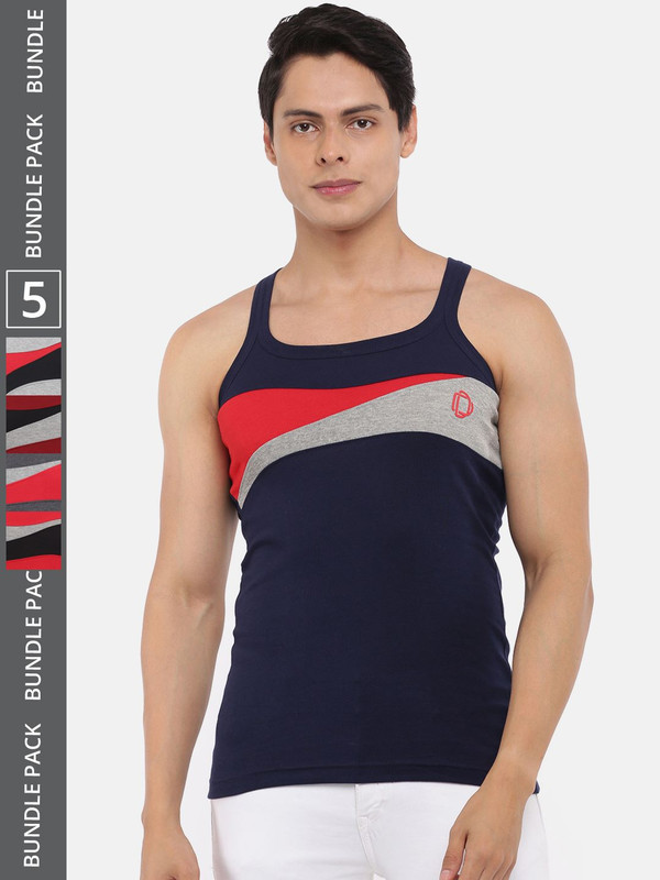 Dollar Bigboss Men's Assorted Pack of 5 Cotton Gym Vest