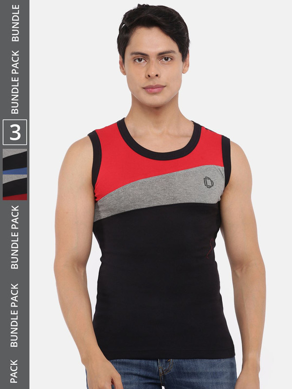 Dollar Bigboss Men's Assorted Pack of 3 Cotton Gym Vest