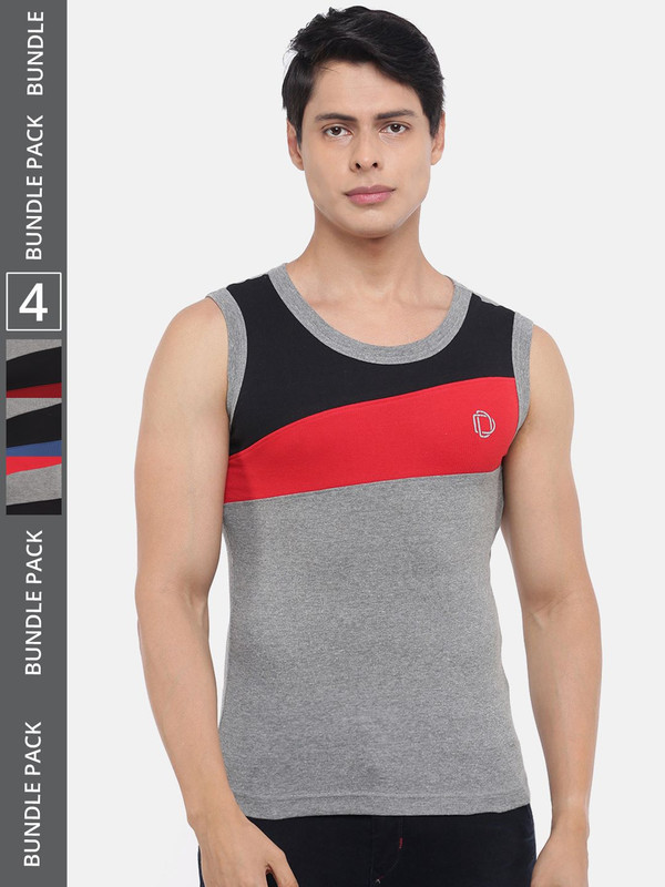 Dollar Bigboss Men's Assorted Pack of 4 Cotton Gym Vest