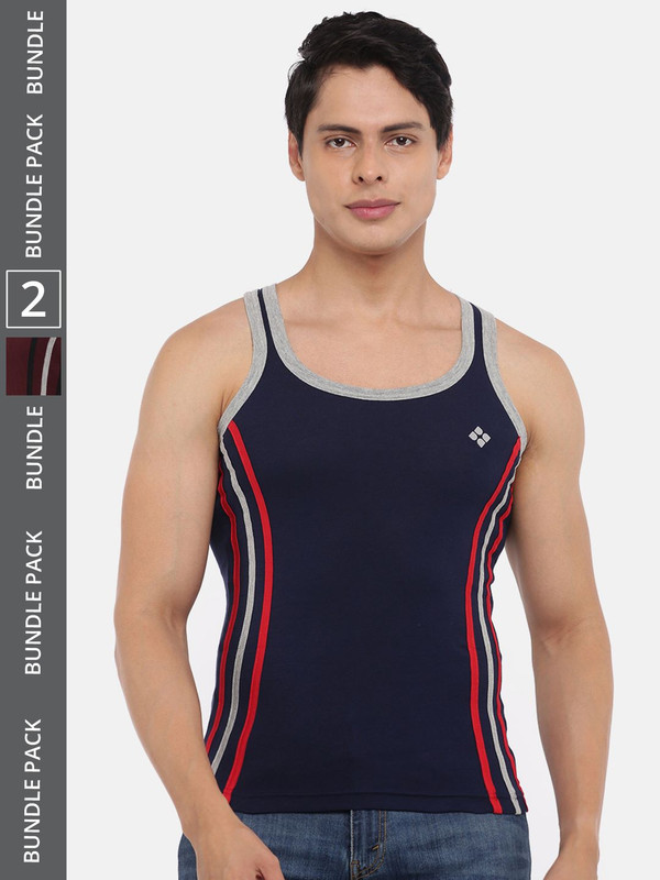 Dollar Bigboss Men's Assorted Pack of 2 Cotton Gym Vest