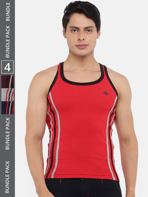 Dollar Bigboss Men's Assorted Pack of 4 Cotton Gym Vest