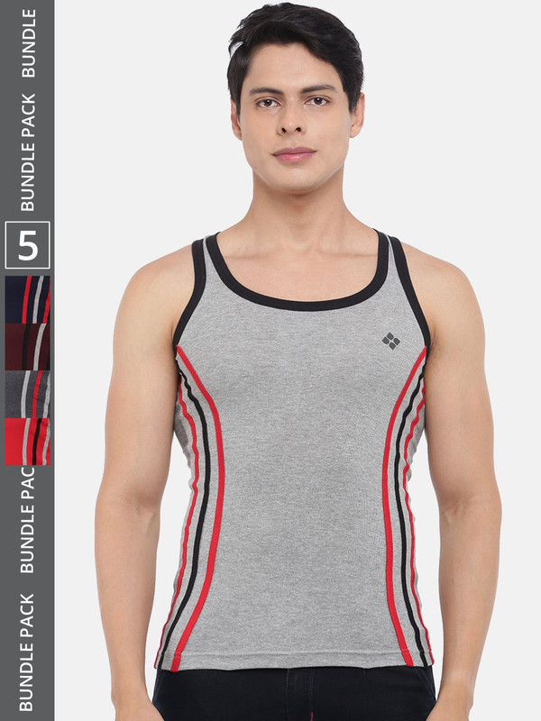 Dollar Bigboss Men's Assorted Pack of 5 Cotton Gym Vest