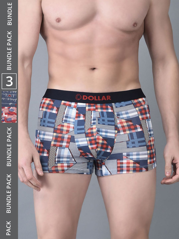 Dollar Bigboss Men's Assorted Pack of 3 Printed Cotton Trunk