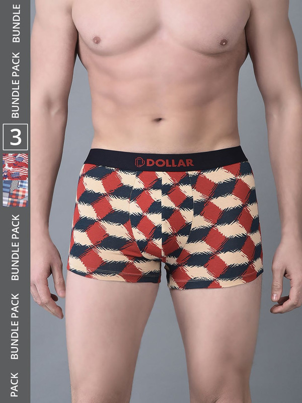 Dollar Bigboss Men's Assorted Pack of 3 Printed Cotton Trunk