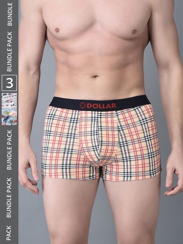 Dollar Bigboss Men's Assorted Pack of 3 Printed Cotton Trunk
