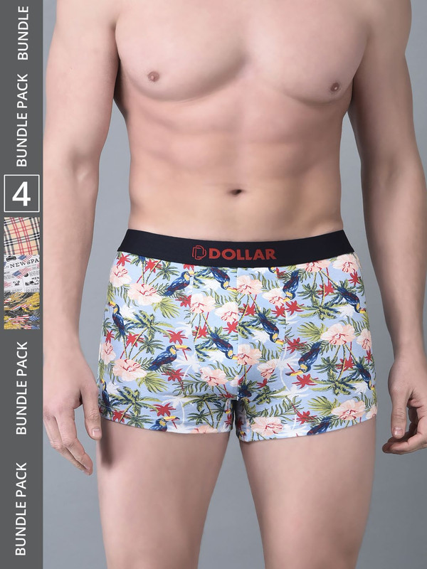 Dollar Bigboss Men's Assorted Pack of 4 Printed Cotton Trunk