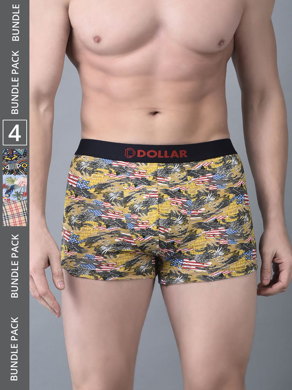 Dollar Bigboss Men's Assorted Pack of 4 Printed Cotton Trunk