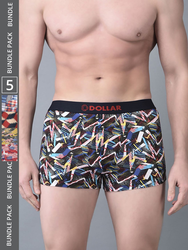 Dollar Bigboss Men's Assorted Pack of 5 Printed Cotton Trunk