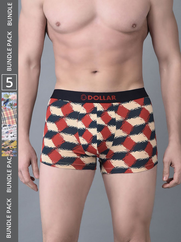 Dollar Bigboss Men's Assorted Pack of 5 Printed Cotton Trunk