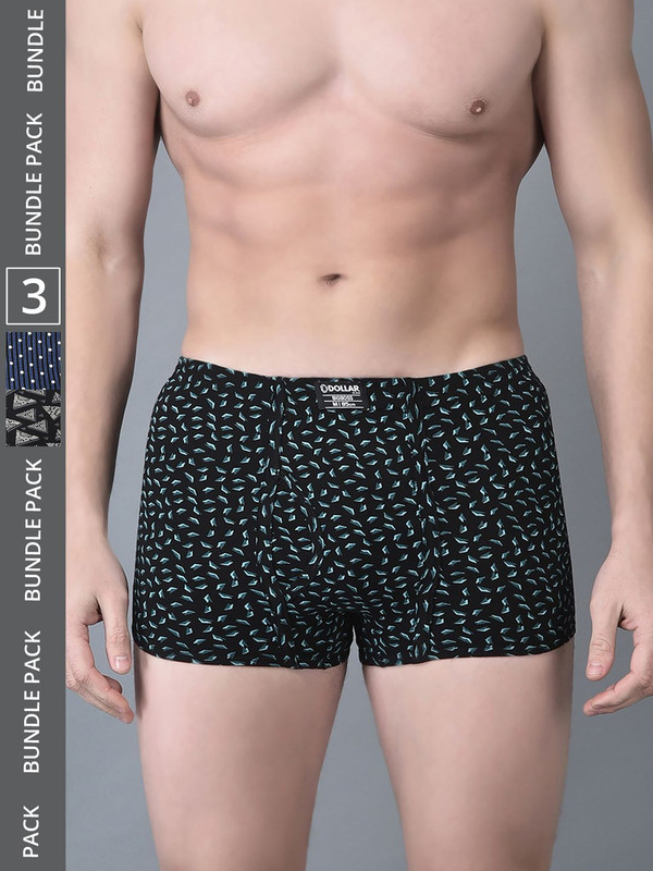 Dollar Bigboss Men's Assorted Pack of 3 Printed Cotton Trunk