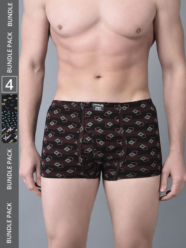 Dollar Bigboss Men's Assorted Pack of 4 Printed Cotton Trunk