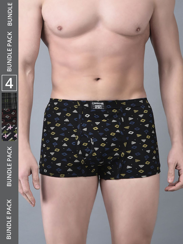 Dollar Bigboss Men's Assorted Pack of 4 Printed Cotton Trunk