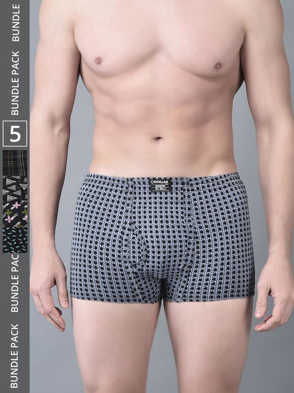 Dollar Bigboss Men's Assorted Pack of 5 Printed Cotton Trunk