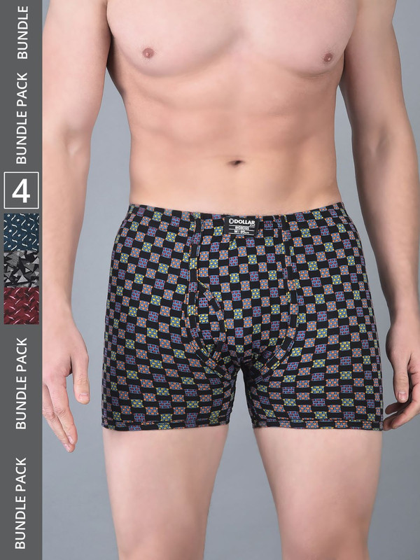Dollar Bigboss Men's Assorted Pack of 4 Printed Cotton Trunk