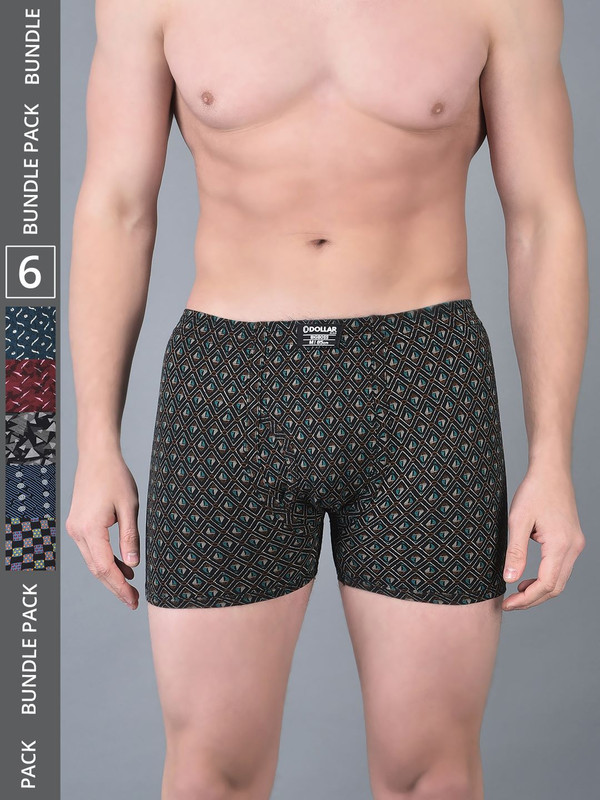 Dollar Bigboss Men's Assorted Pack of 6 Printed Cotton Trunk