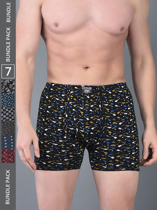 Dollar Bigboss Men's Assorted Pack of 7 Printed Cotton Trunk