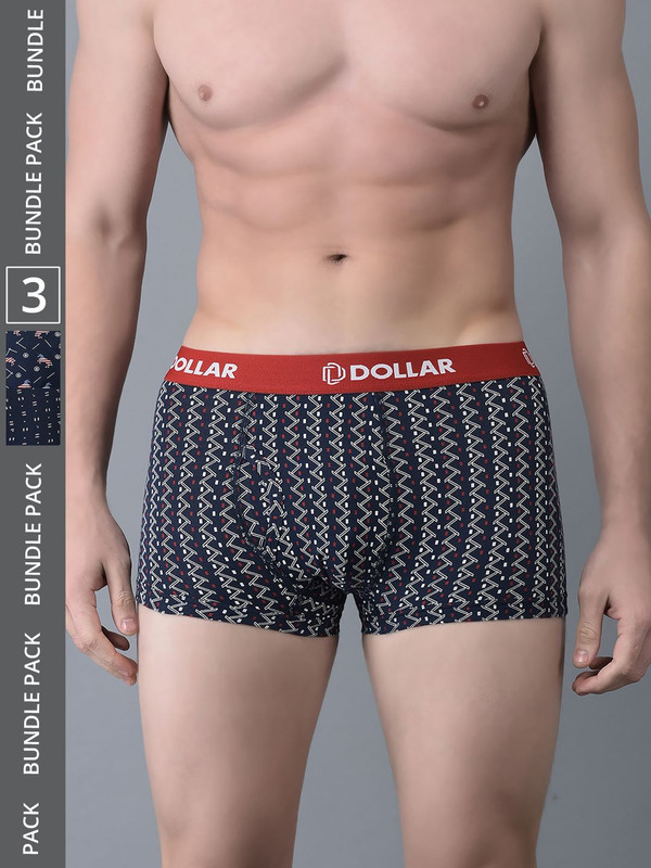 Dollar Bigboss Men's Assorted Pack of 3 Printed Cotton Trunk