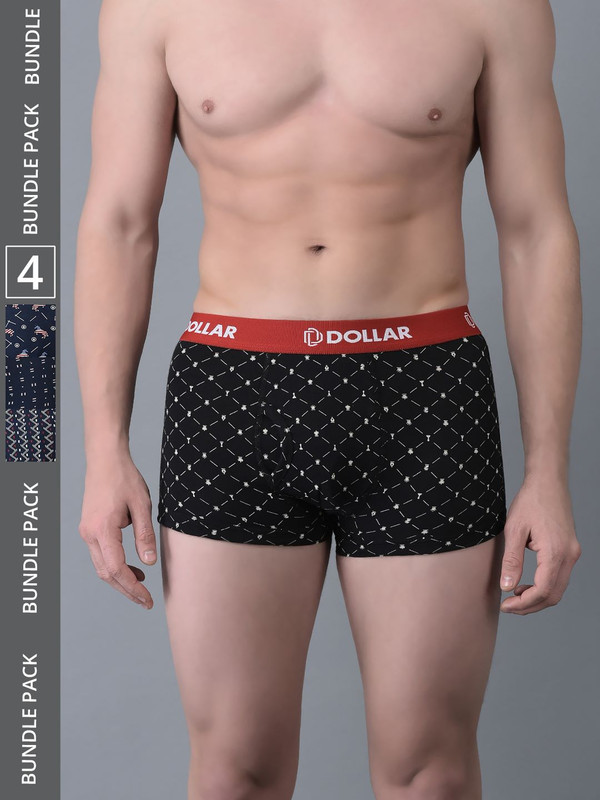Dollar Bigboss Men's Assorted Pack of 4 Printed Cotton Trunk