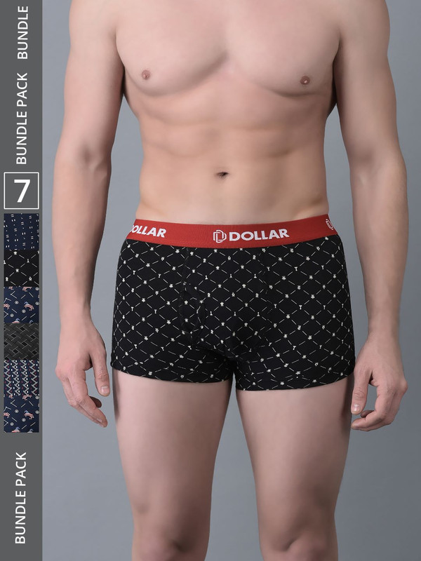 Dollar Bigboss Men's Assorted Pack of 7 Printed Cotton Trunk