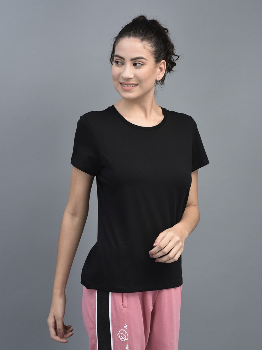 Dollar Women's Solid Stretchable Cotton Round Neck Tshirt