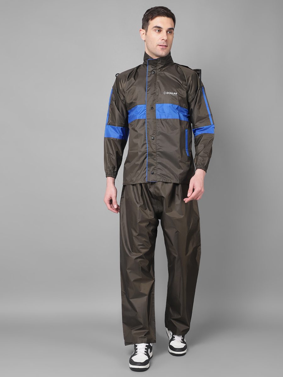 Dollar Rainguard Men's Full Sleeve Solid Sporty Look Raincoat Set With Adjustable Hood and Pocket