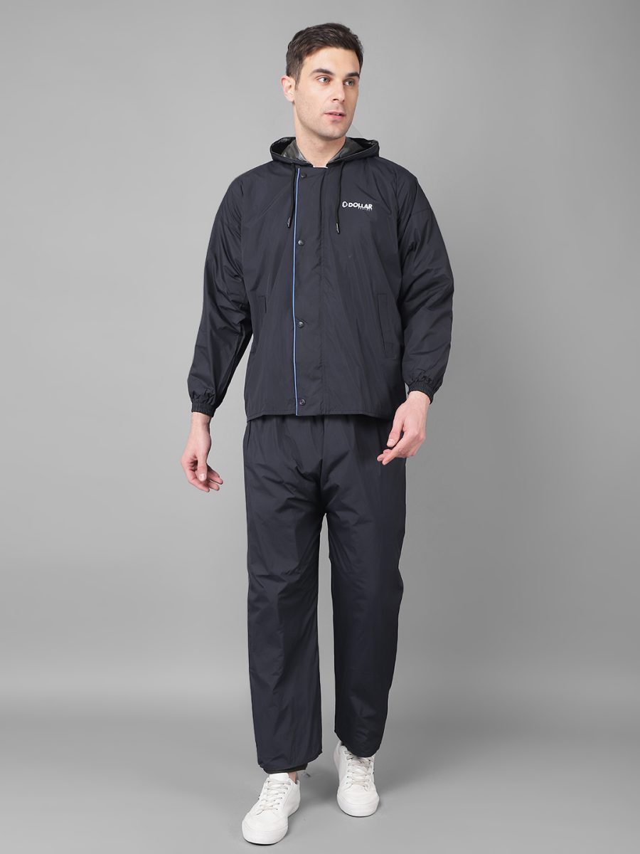 Dollar Rainguard Men's PVC Full Sleeve Solid Reversible Raincoat Set With Adjustable Hood and Pocket