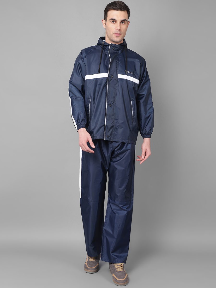 Dollar Rainguard Men's PVC Full Sleeve Sporty Look Raincoat Set With Adjustable Hood and Pocket