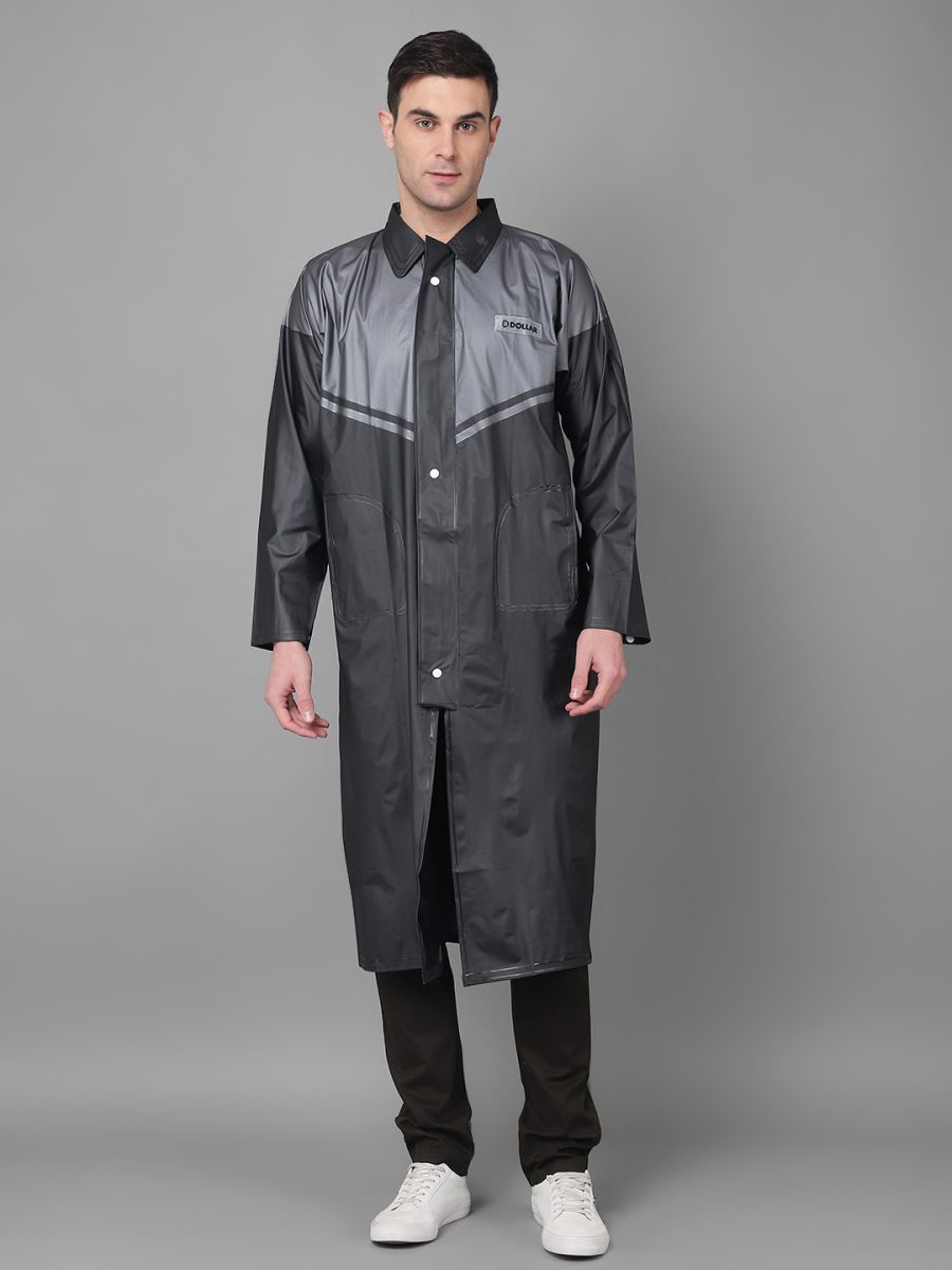 Dollar Rainguard Men's PVC Full Sleeve Solid Raincoat With Adjustable Hood and Pocket