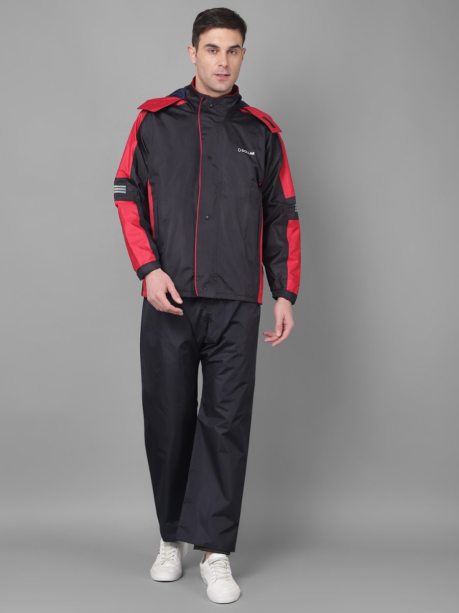 Dollar Rainguard Men's PVC Full Sleeve Sporty Look Raincoat Set With Adjustable Hood and Pocket
