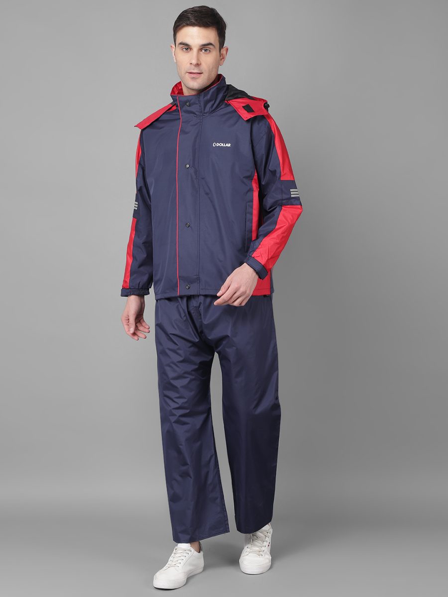 Dollar Rainguard Men's PVC Full Sleeve Sporty Look Raincoat Set With Adjustable Hood and Pocket