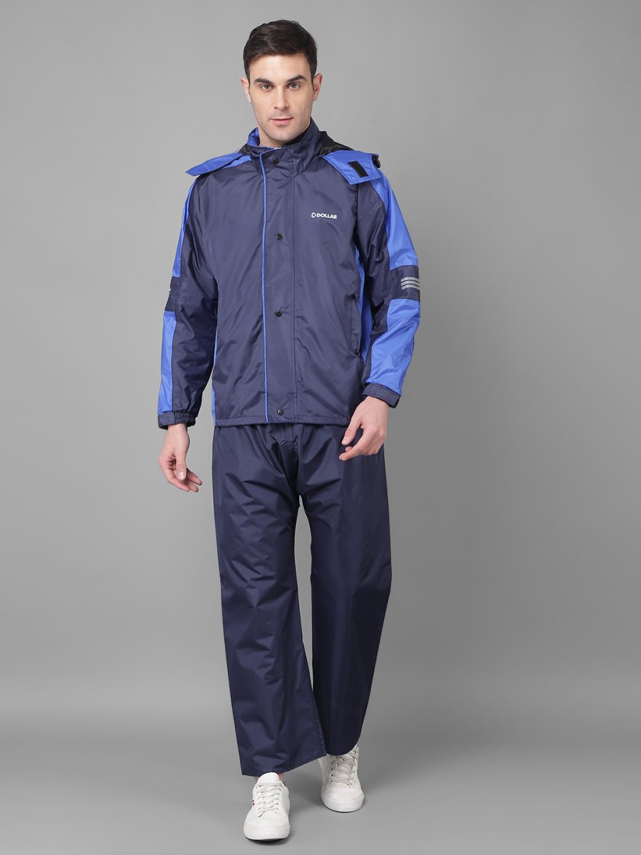 Dollar Rainguard Men's PVC Full Sleeve Sporty Look Raincoat Set With Adjustable Hood and Pocket