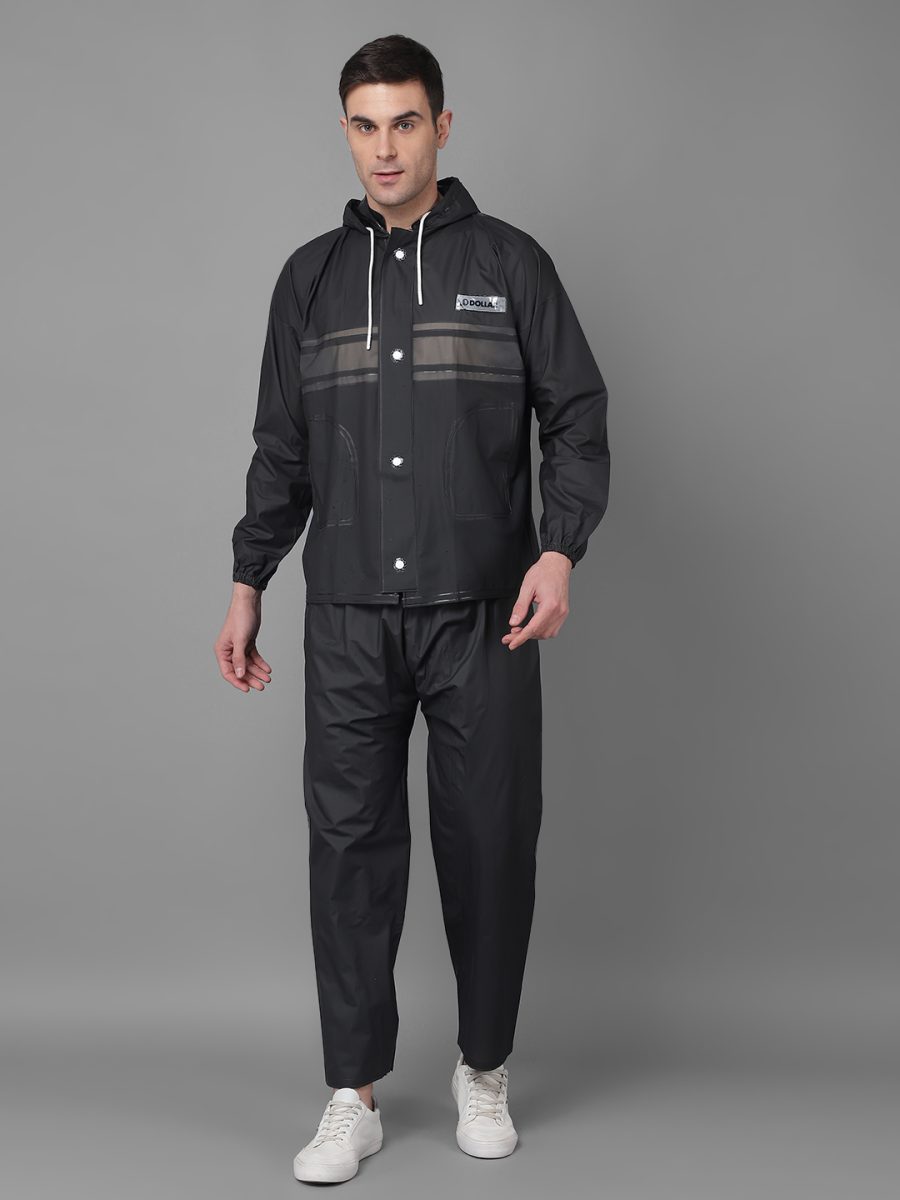 Dollar Rainguard Men's PVC Full Sleeve Solid Raincoat With Adjustable Hood and Pocket