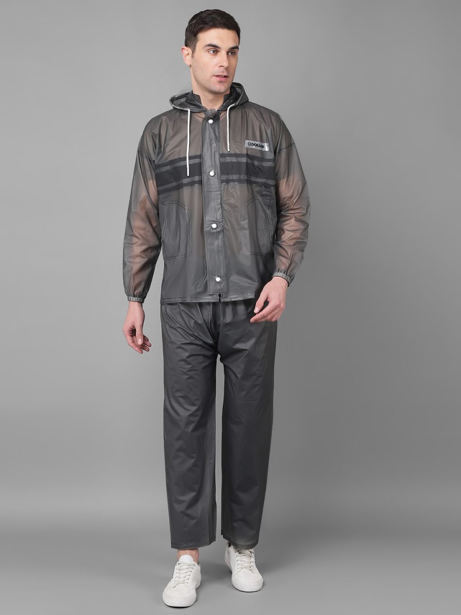 Dollar Rainguard Men's PVC Full Sleeve Solid Raincoat With Adjustable Hood and Pocket