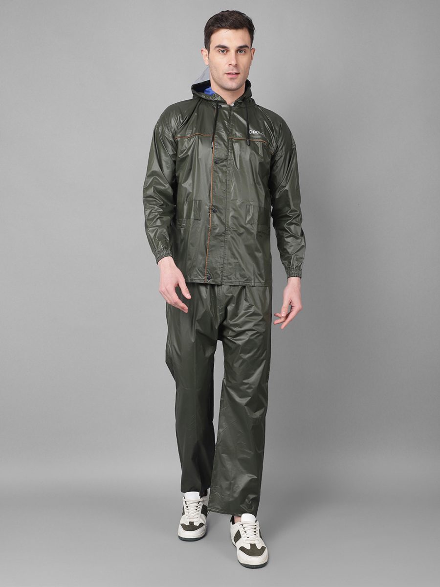 Dollar Rainguard Men's Full Sleeve Solid Sporty Look Raincoat Set With Adjustable Hood and Pocket