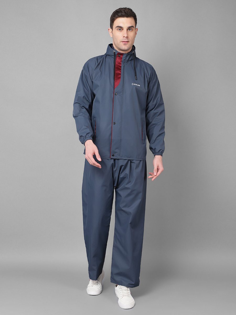 Dollar Rainguard Men's PVC Full Sleeve Solid Reversible Raincoat Set With Adjustable Hood and Pocket