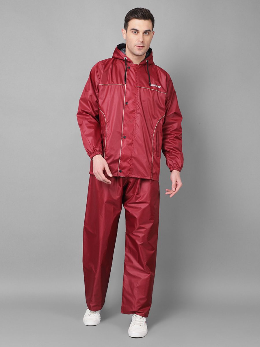 Dollar Rainguard Men's PVC Full Sleeve Solid Reversible Raincoat Set With Adjustable Hood and Pocket
