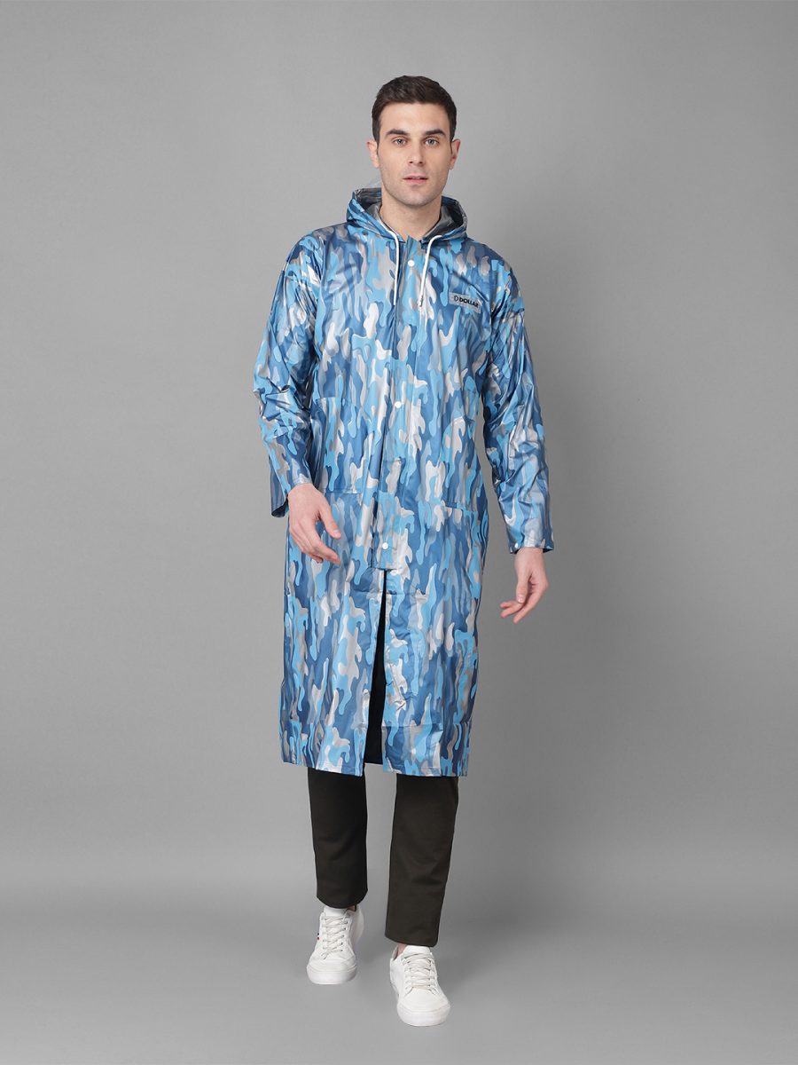 Dollar Rainguard Men's PVC Full Sleeve Printed Raincoat With Adjustable Hood and Pocket